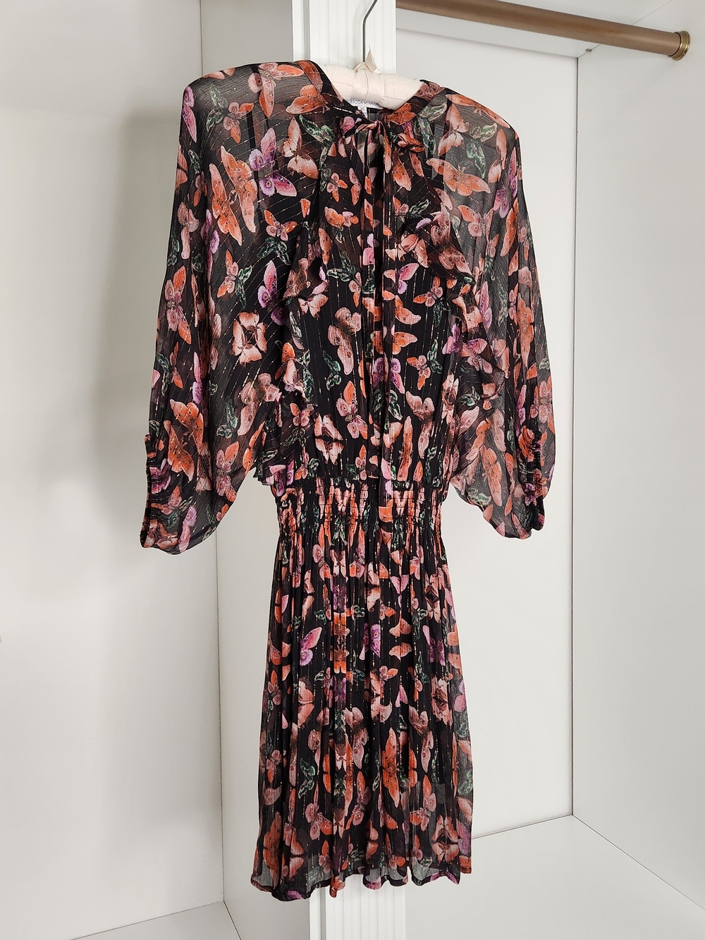 Black Floral Tie-Neck Mini Dress